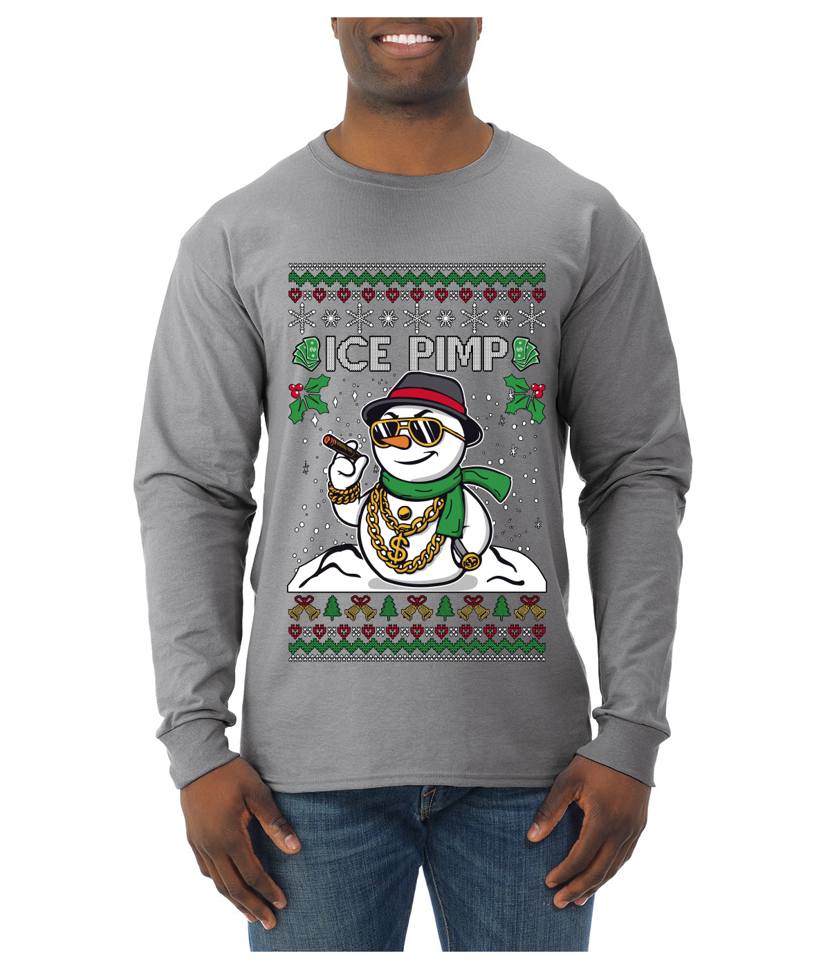 Ice Pimp, Ugly Christmas Sweater Unisex Mens Long Sleeve Shirt