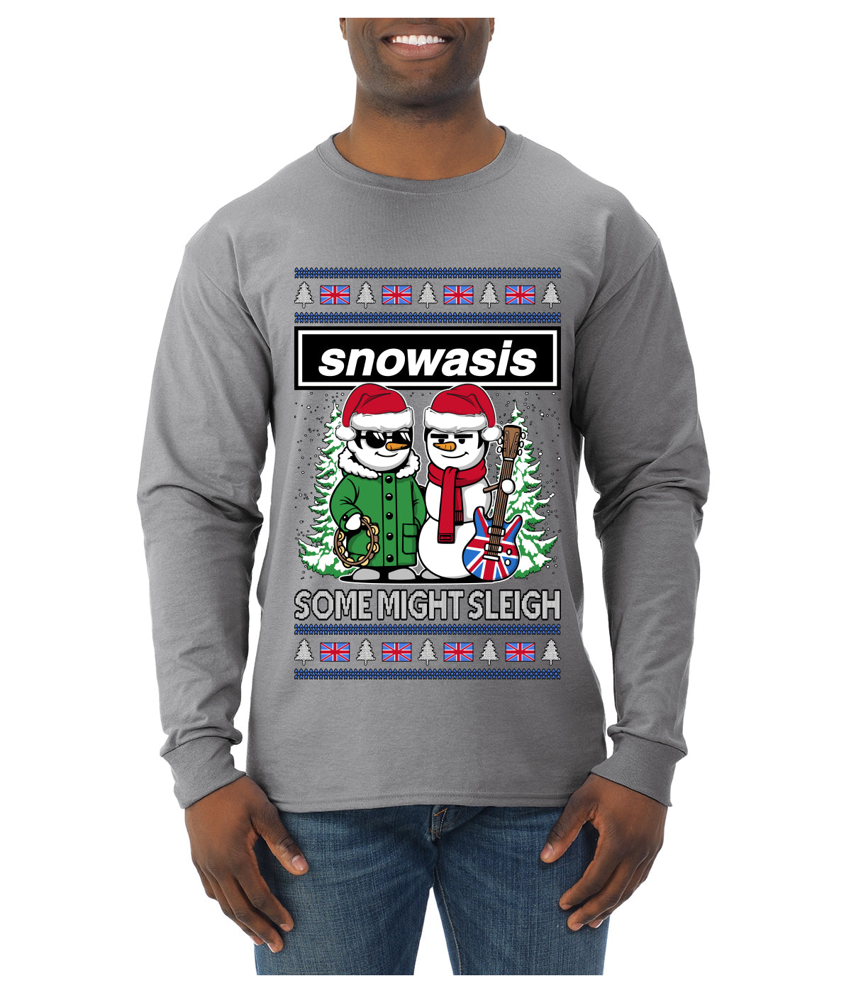 Snowasis English Rock Band Parody, Ugly Christmas Sweater Unisex Mens Long Sleeve Shirt