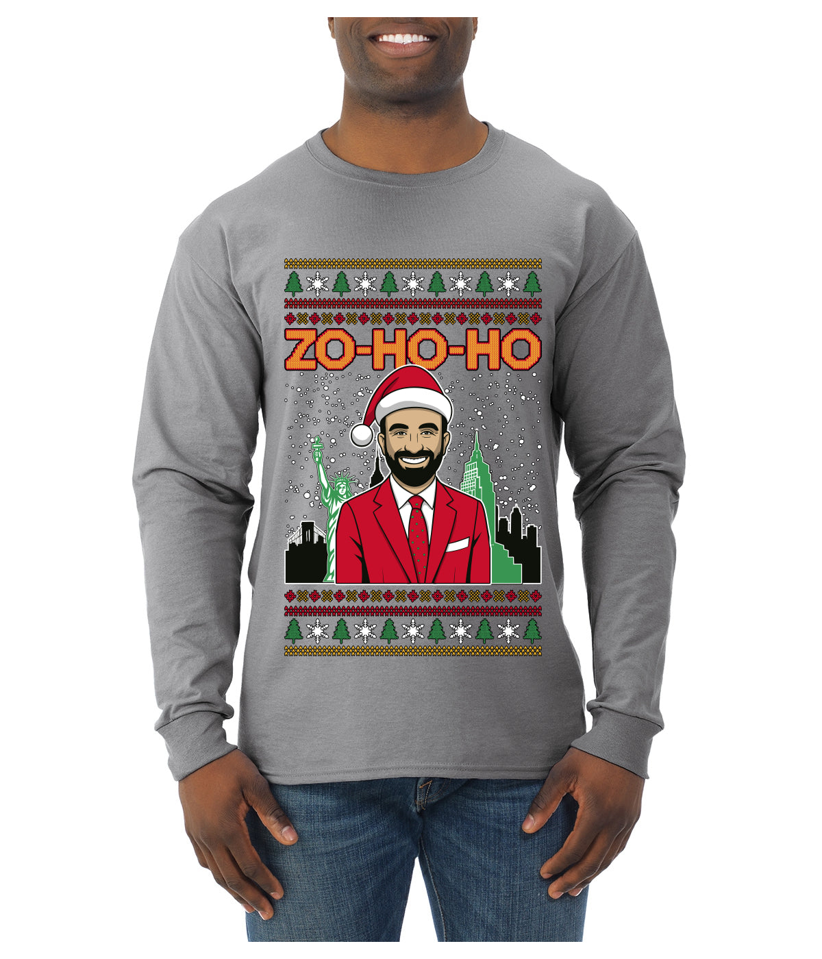 Zo Ho Ho Zohran Mamdani NYC, Ugly Christmas Sweater Unisex Mens Long Sleeve Shirt