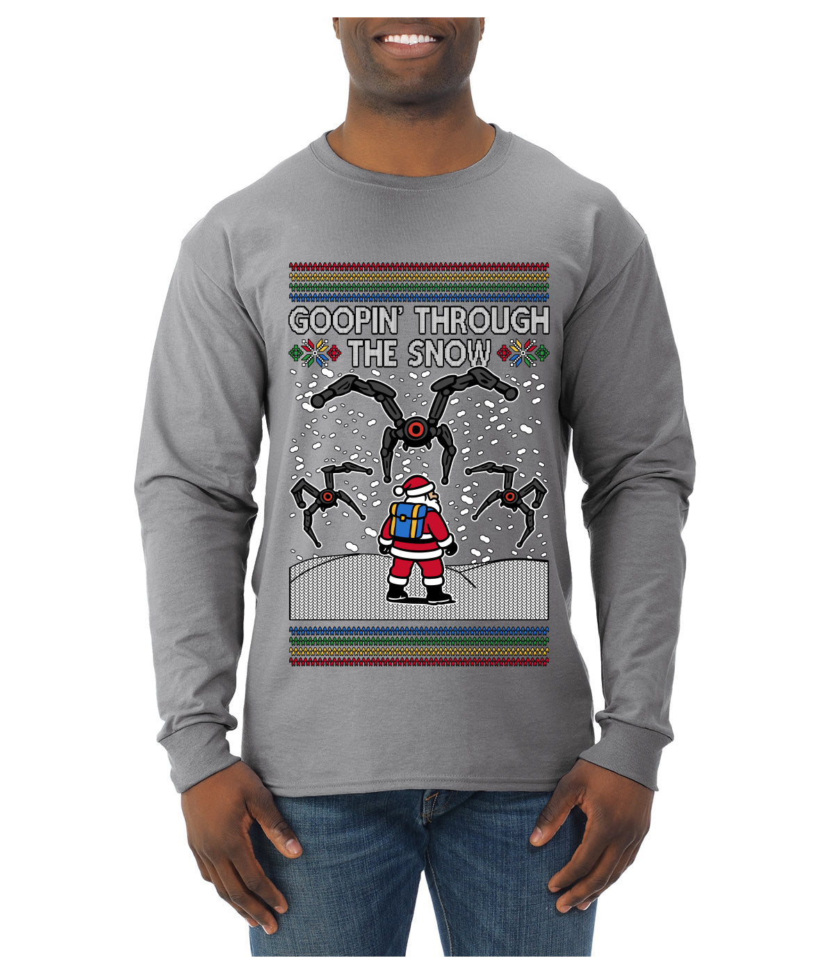 Goopin' Through The Snow Gamer Santa, Ugly Christmas Sweater Unisex Mens Long Sleeve Shirt