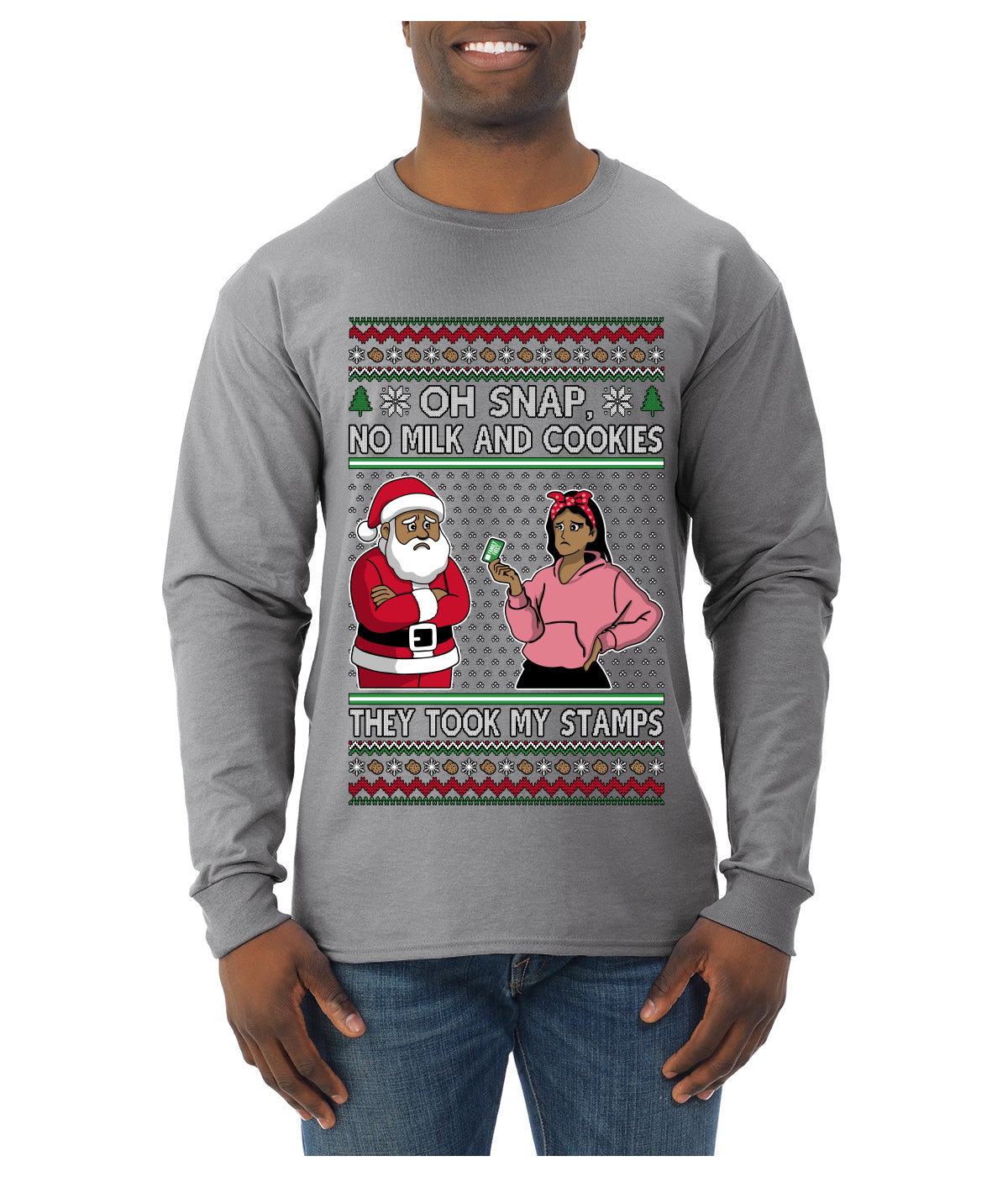 Oh Snap, No Milk And Cookies, They Took my Stamps, Ugly Christmas Sweater Unisex Mens Long Sleeve Shirt