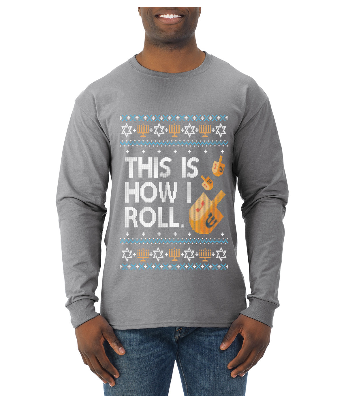 This Is How I Roll Dreidel Hanukkah, Ugly Christmas Sweater Unisex Mens Long Sleeve Shirt