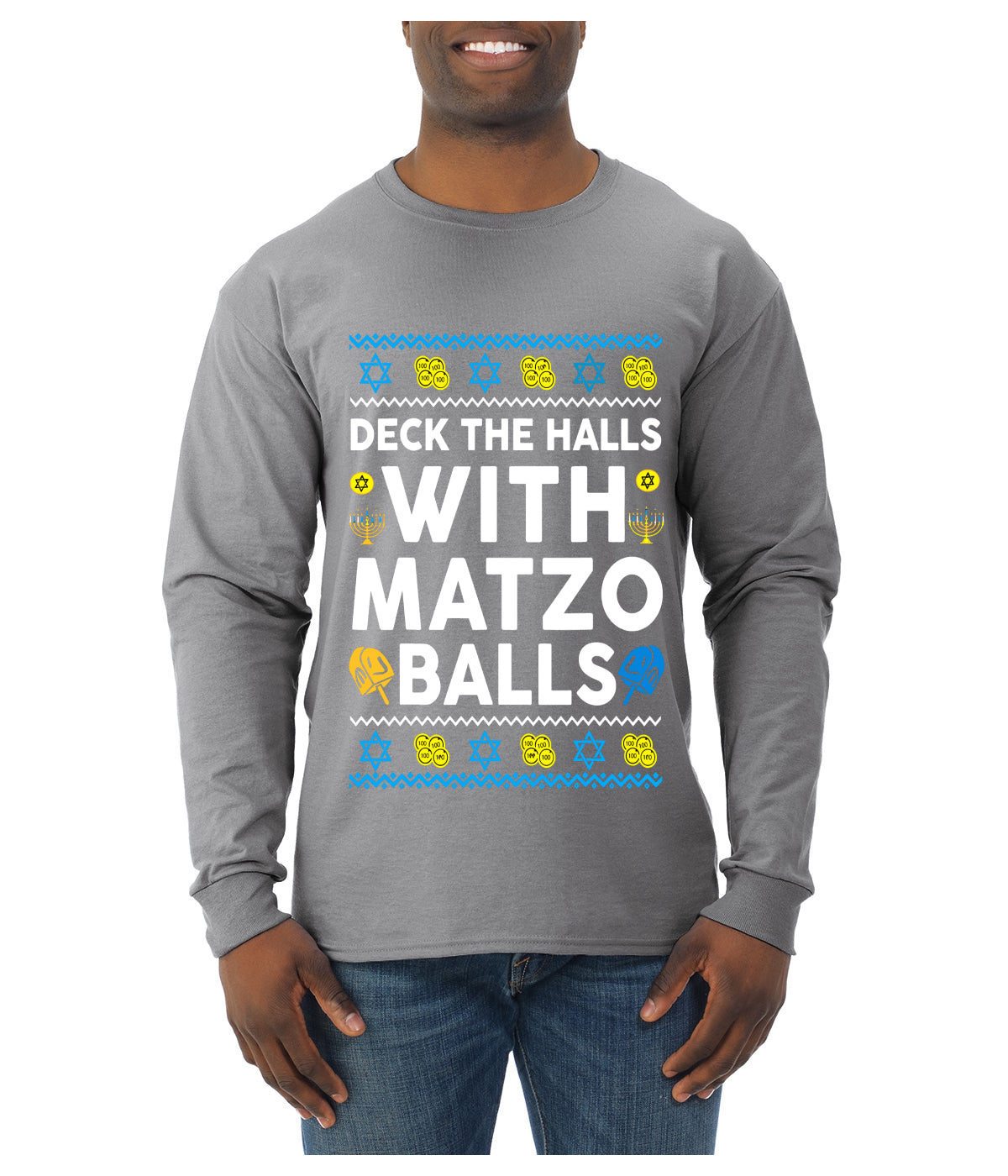 Deck The Halls With Matzo Balls Hanukkah, Ugly Christmas Sweater Unisex Mens Long Sleeve Shirt