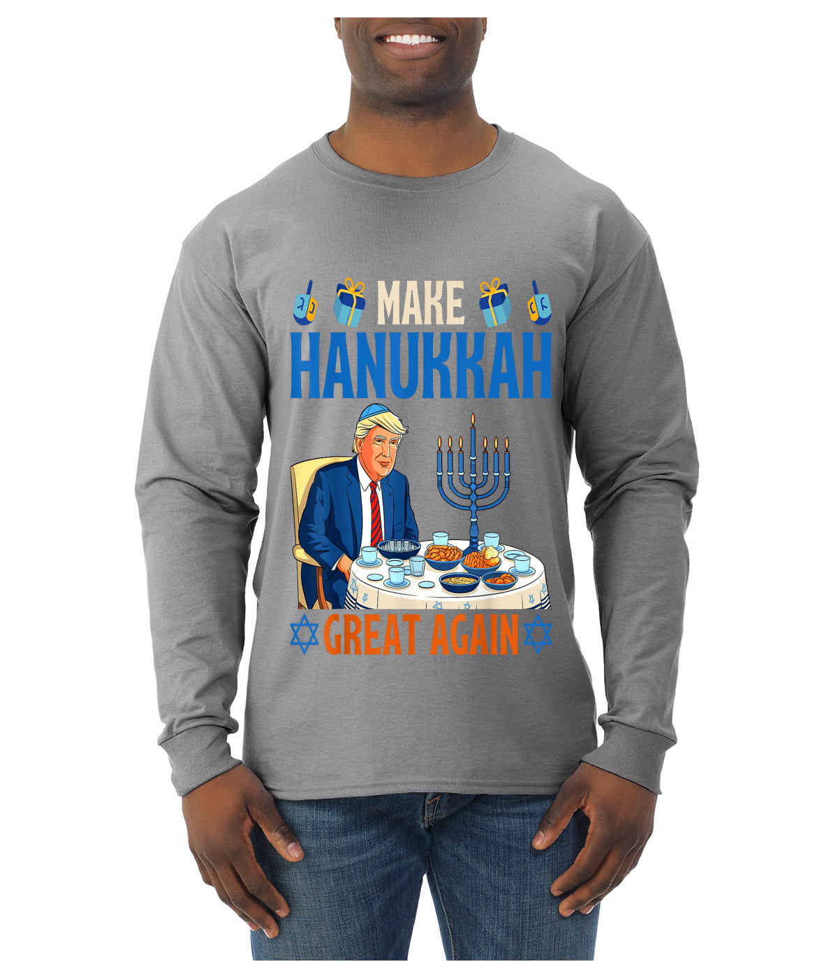 Make Hanukkah Great Again, Ugly Christmas Sweater Unisex Mens Long Sleeve Shirt