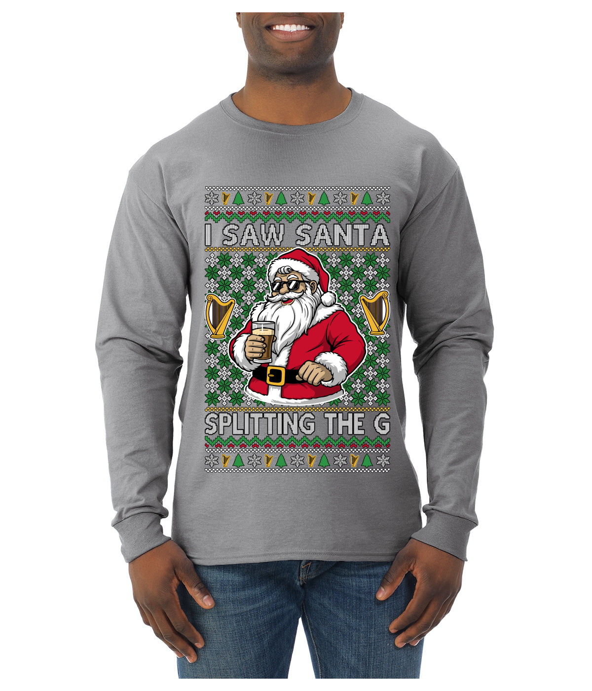 I Saw Santa Splitting The G, Ugly Christmas Sweater Unisex Mens Long Sleeve Shirt