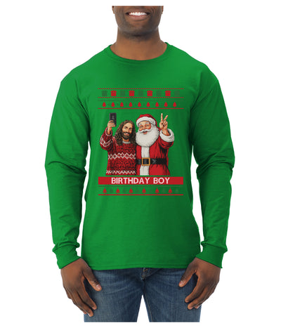 Birthday Boy Jesus, Ugly Christmas Sweater Unisex Mens Long Sleeve Shirt