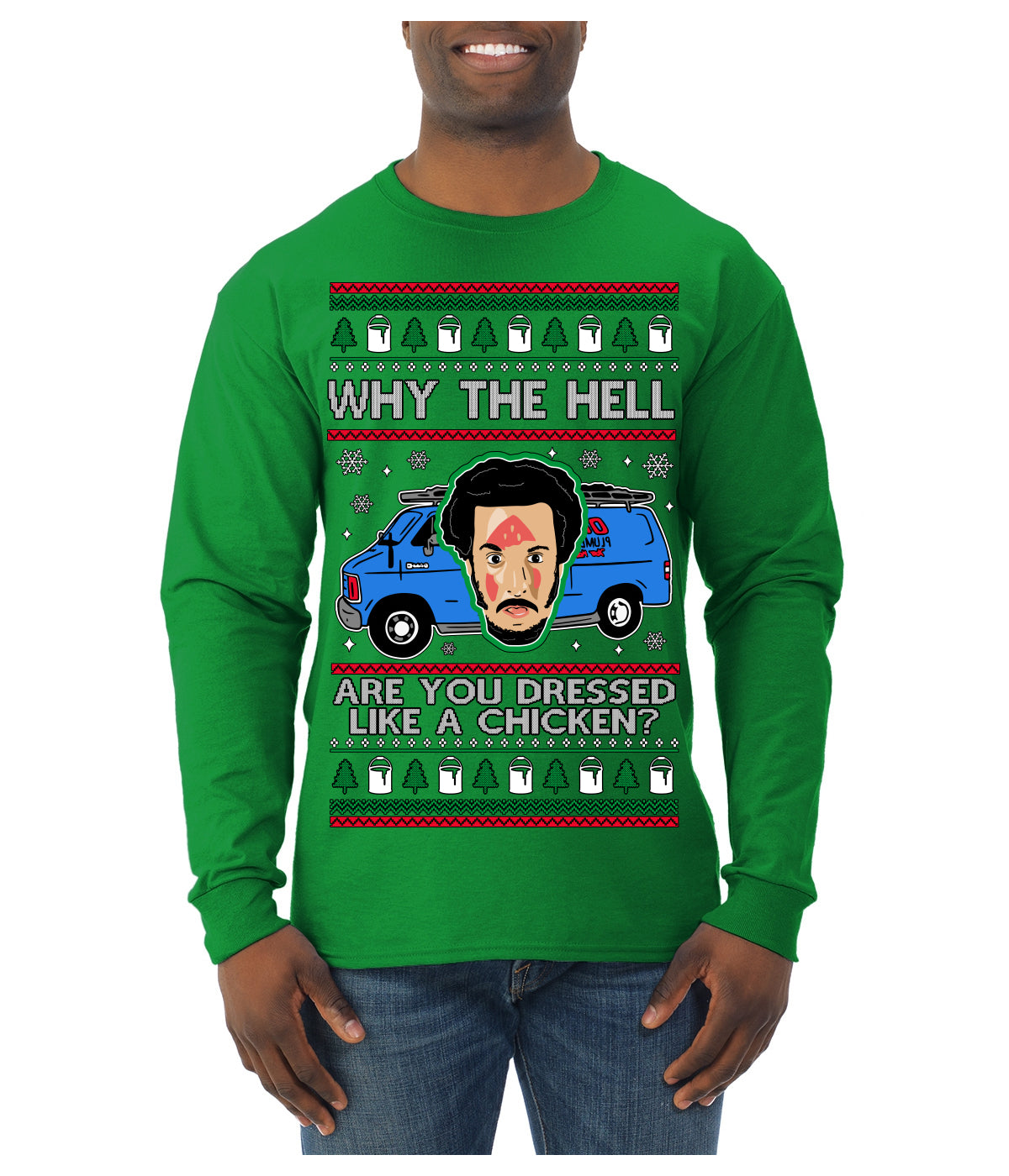 Why the Hell are You Dressed Like a Chicken? Funny Movie Ugly Christmas Sweater Mens Long Sleeve Shirt