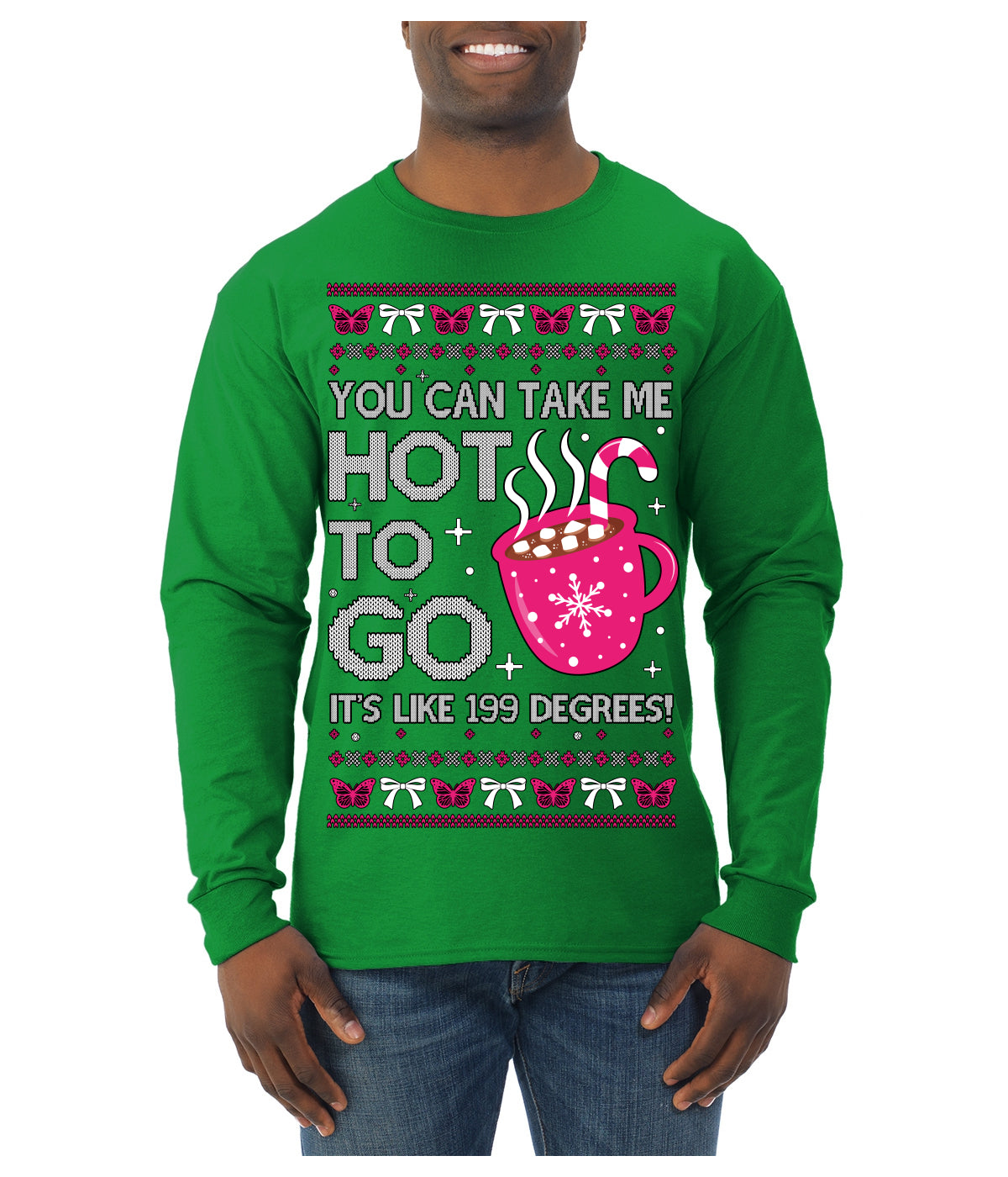 You Can Take Me Hot to Go, Hot Cocoa Viral Song Pop Music Ugly Christmas Sweater Mens Long Sleeve Shirt