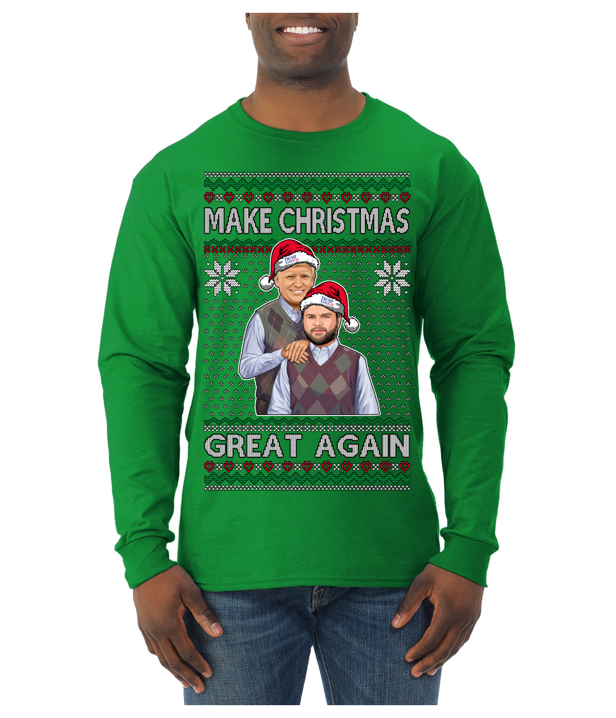 Make Christmas Great Again Trump Vance 2024 Movie Parody Ugly Christmas Sweater Mens Long Sleeve Shirt