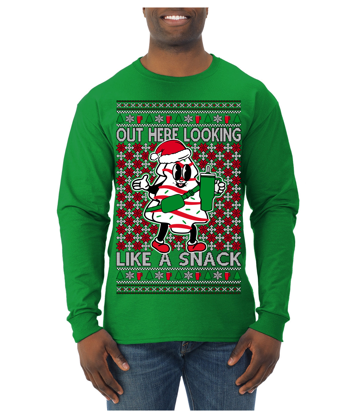 Out Here Looking Like a Snack Funny Cute Christmas Cookie Ugly Christmas Sweater Mens Long Sleeve Shirt