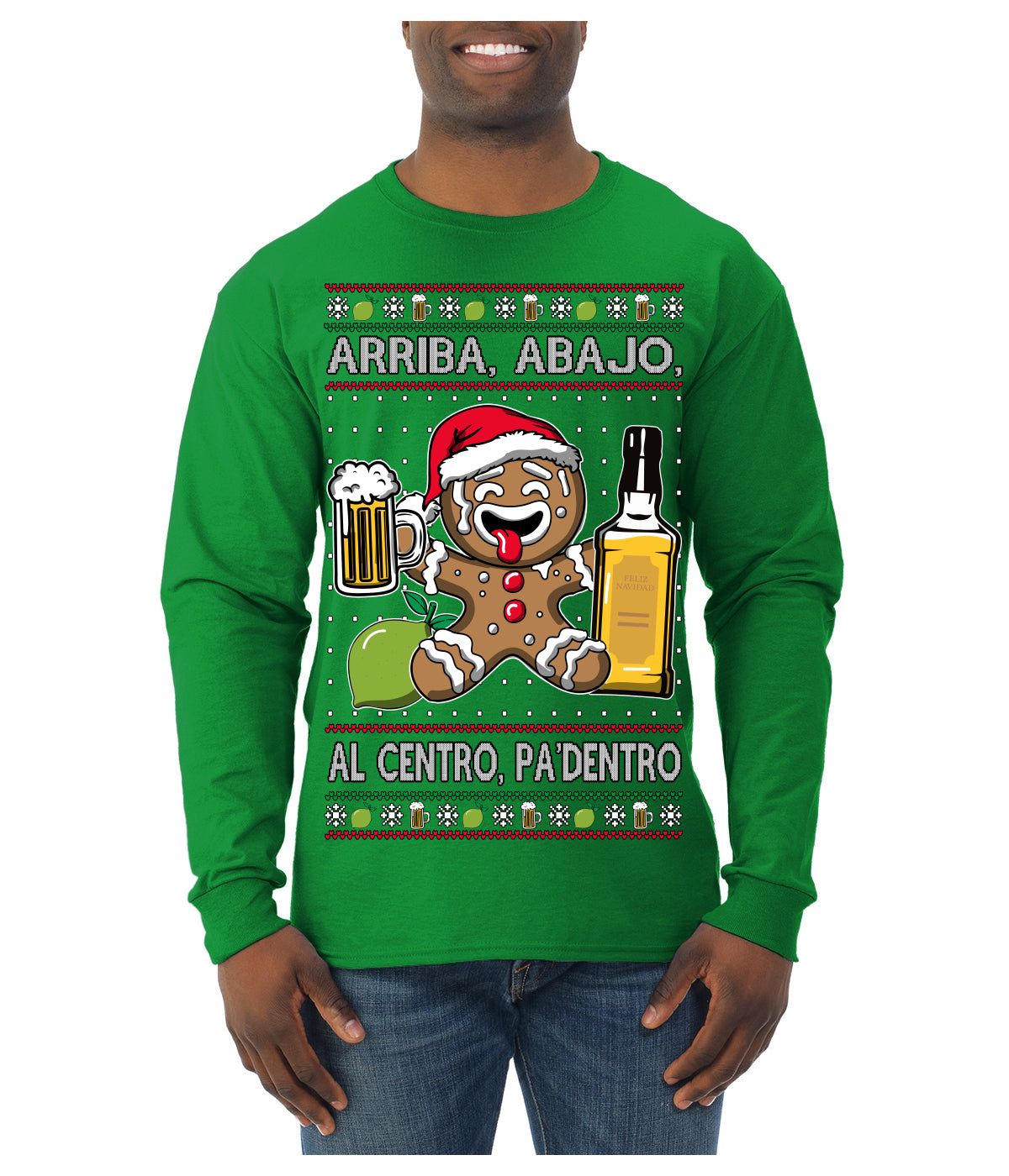 Arriba Abajo Al Centro Pa'Dentro Cheers to Health Salud Ugly Christmas Sweater Mens Long Sleeve Shirt