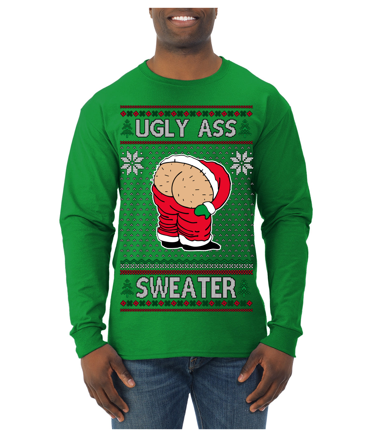 Ugly Ass Sweater Funny Santa Claus Butt Xmas Ugly Christmas Sweater Mens Long Sleeve Shirt