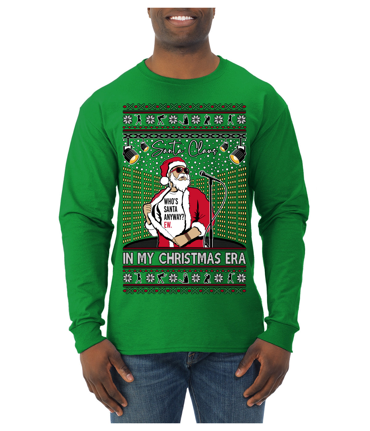Santa Claus In My Christmas Era Xmas Ugly Christmas Sweater Mens Long Sleeve Shirt