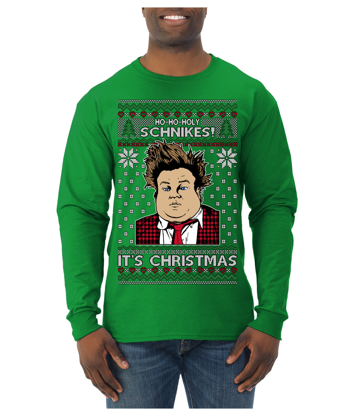 Ho Ho Holy Schnikes Funny 90s Classic Tommy Boy Movie Ugly Christmas Sweater Mens Long Sleeve Shirt