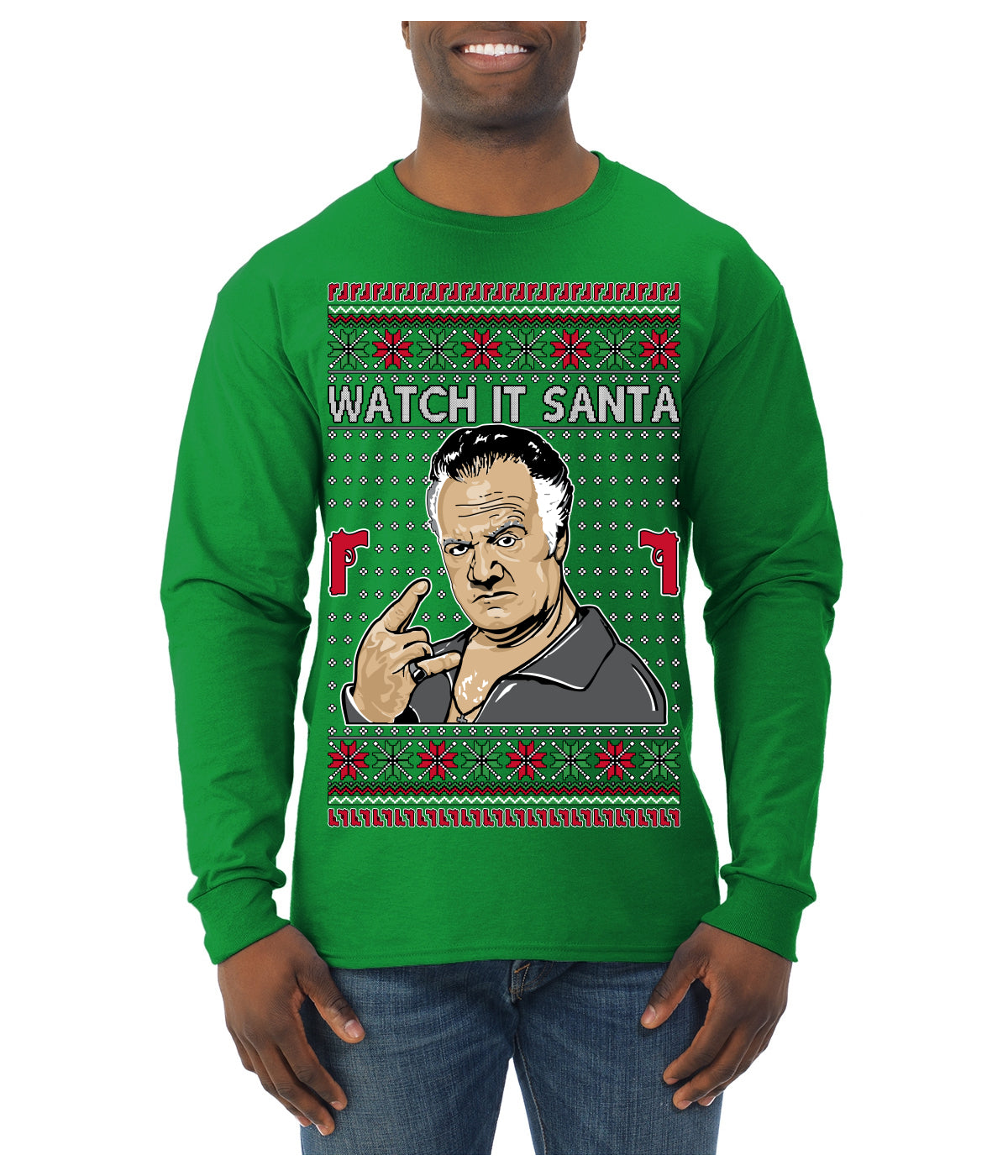 Watch It Santa Funny Paulie Italian Mafia TV Show Ugly Christmas Sweater Mens Long Sleeve Shirt