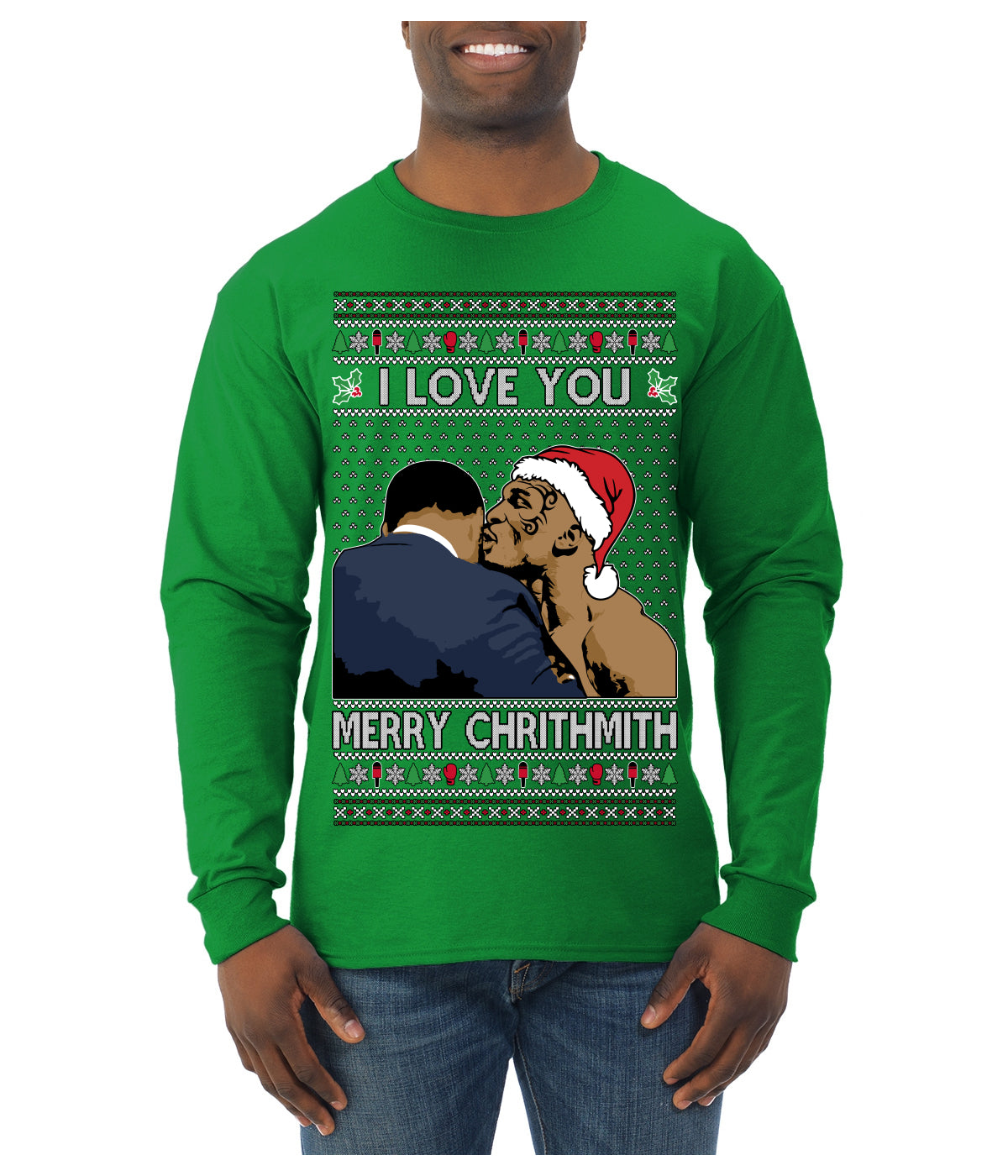 I Love You Merry Chrithmith Funny Boxing Fight Meme Classic Funny Xmas Ugly Christmas Sweater Mens Long Sleeve Shirt
