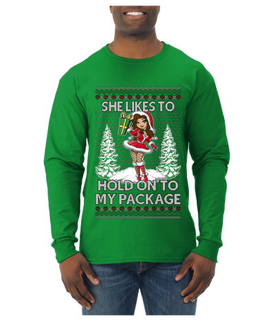 Hold My Package, Ugly Christmas Sweater Unisex Unisex Mens Long Sleeve Shirt