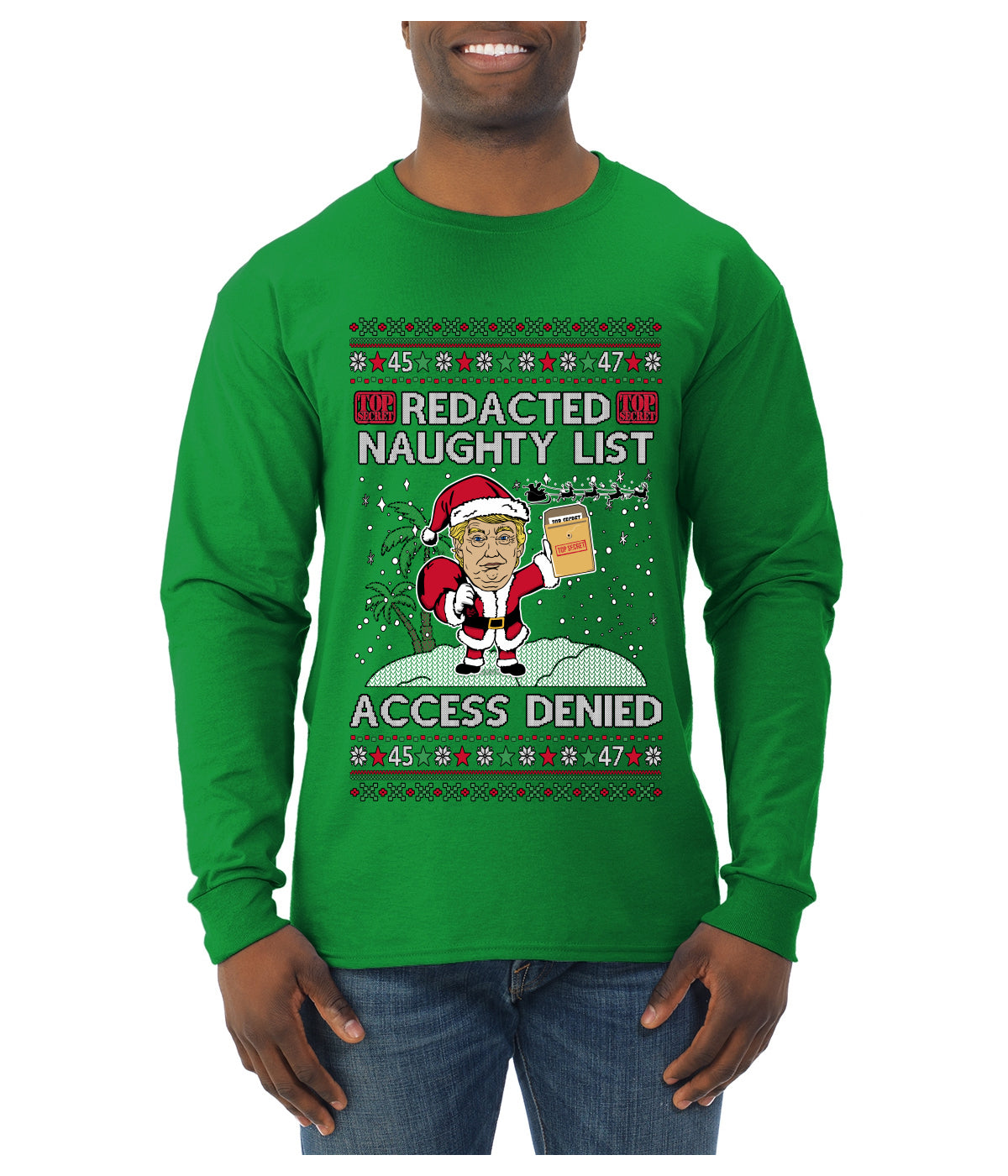 Redacted Naughty List Access Denied, Ugly Christmas Sweater Unisex Unisex Mens Long Sleeve Shirt
