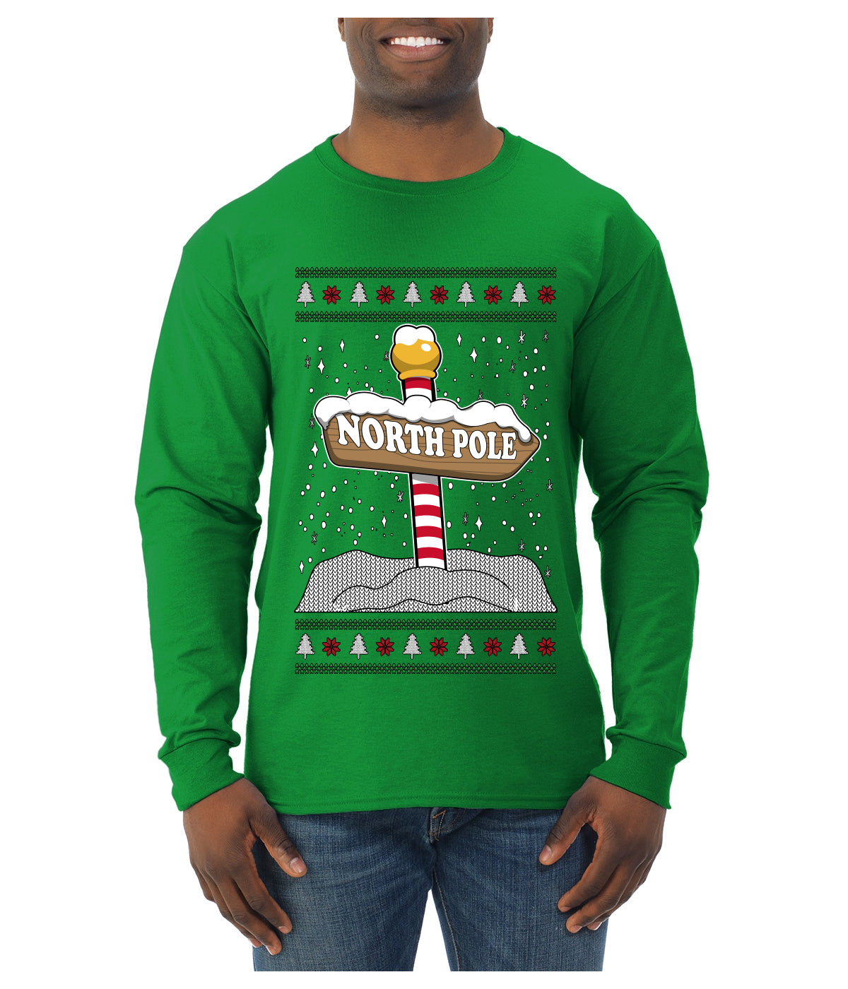 North Pole, Ugly Christmas Sweater Unisex Mens Long Sleeve Shirt
