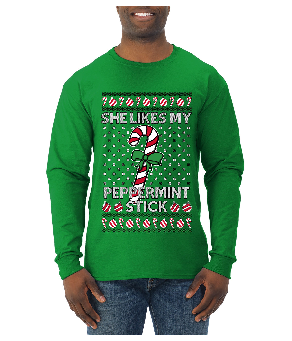 She Likes My Peppermint Stick, Ugly Christmas Sweater Unisex Mens Long Sleeve Shirt