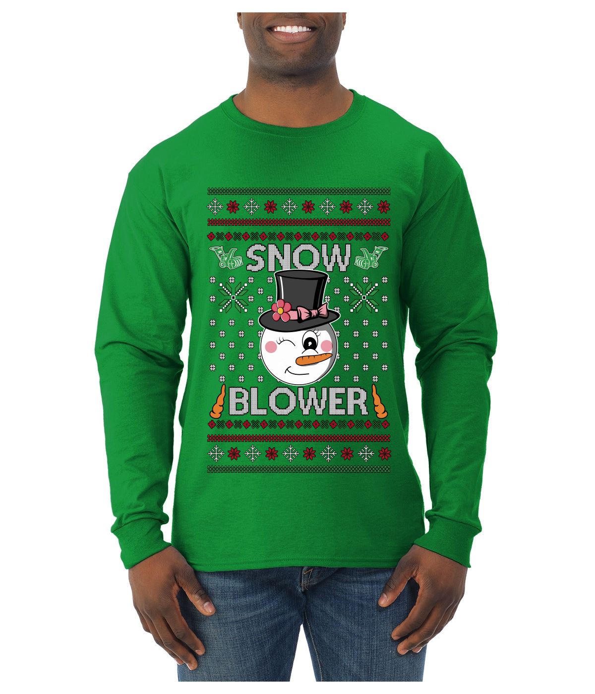Snow Blower, Ugly Christmas Sweater Unisex Mens Long Sleeve Shirt