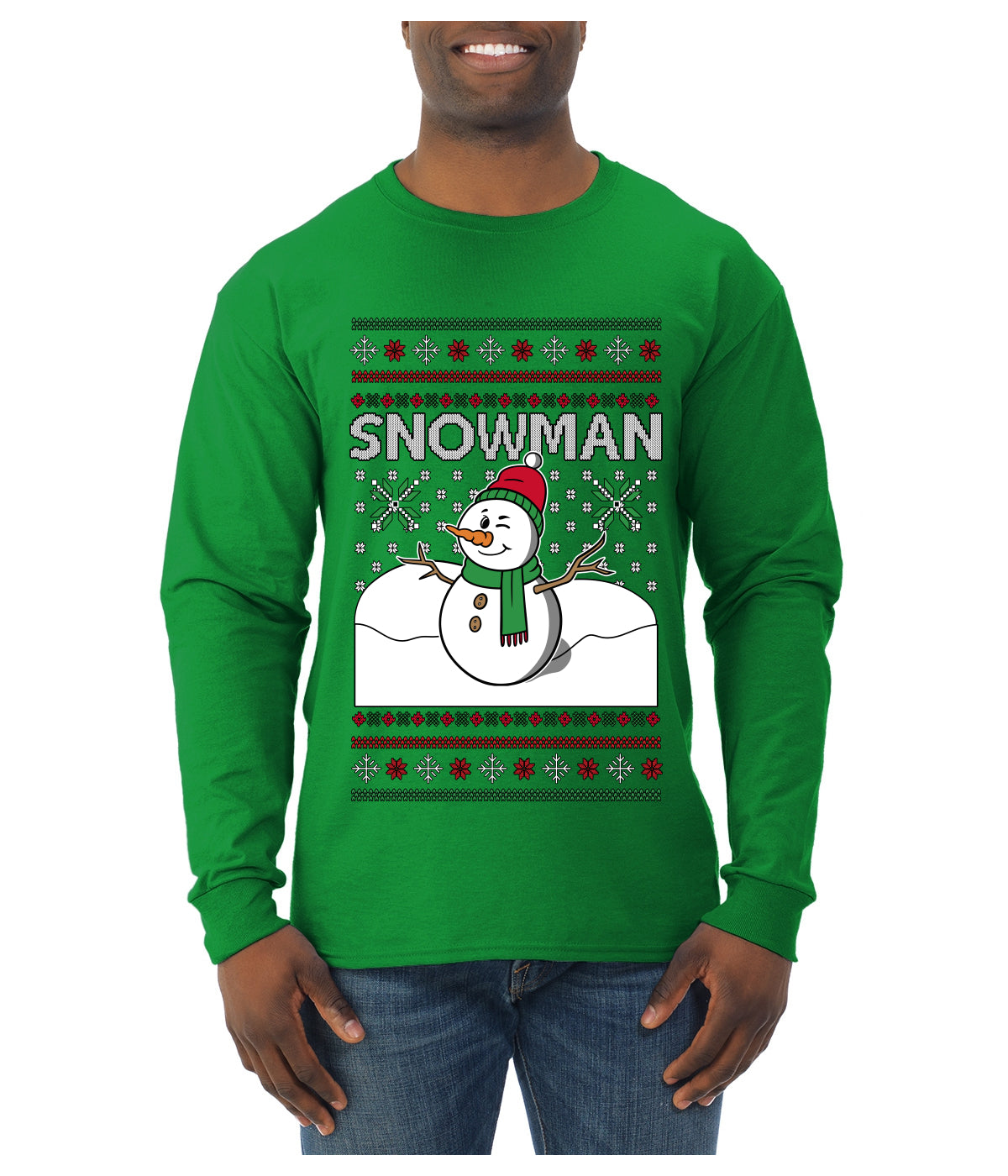 Snowman, Ugly Christmas Sweater Unisex Mens Long Sleeve Shirt