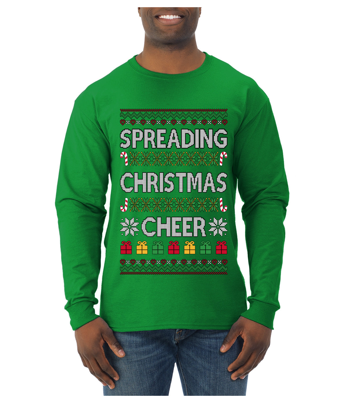 Spreading Christmas Cheer, Ugly Christmas Sweater Unisex Mens Long Sleeve Shirt