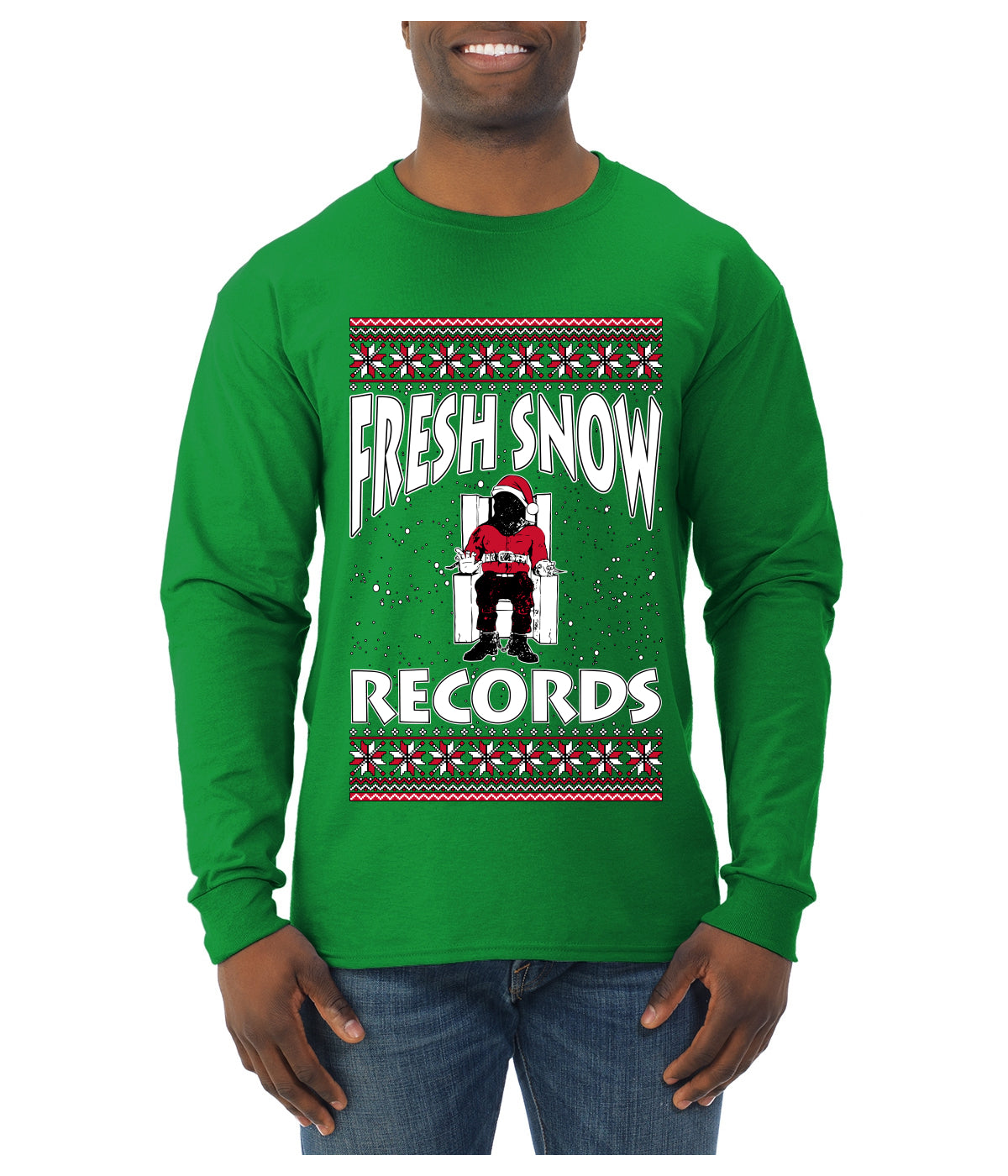 Fresh Snow Records Hip Hop Parody, Ugly Christmas Sweater Unisex Mens Long Sleeve Shirt