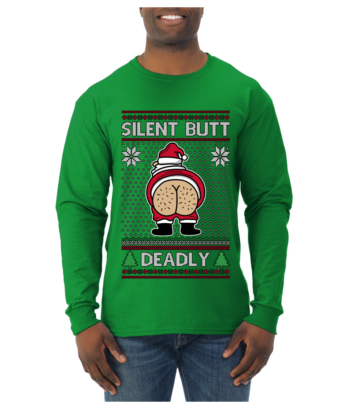 Silent Butt Deadly Farting Santa, Ugly Christmas Sweater Unisex Mens Long Sleeve Shirt