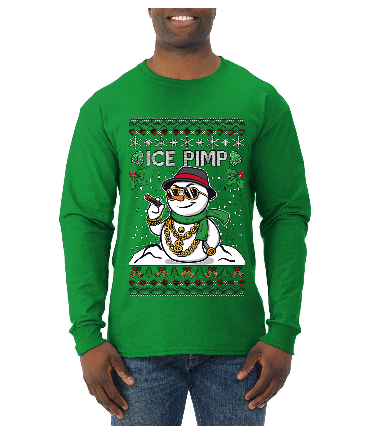 Ice Pimp, Ugly Christmas Sweater Unisex Mens Long Sleeve Shirt