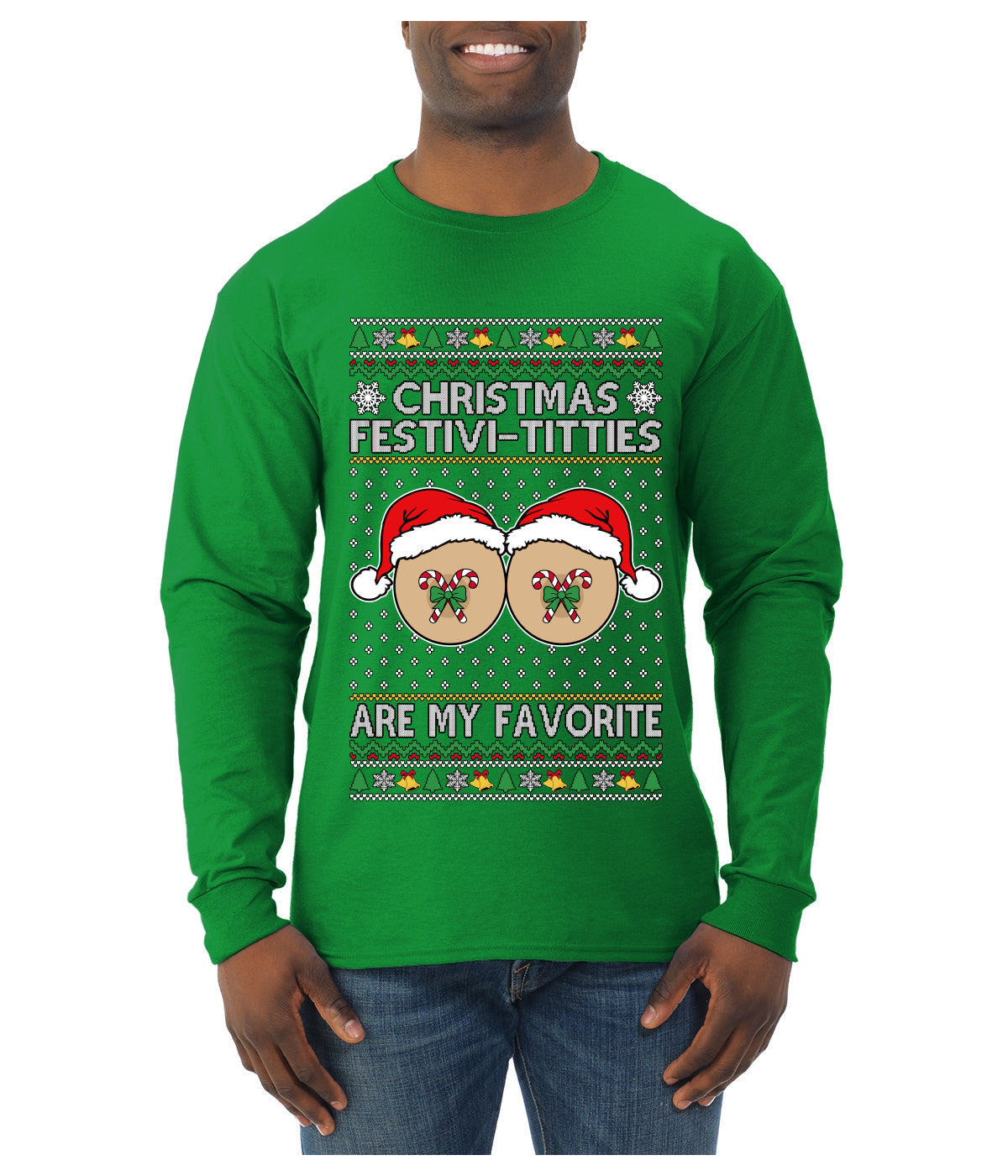 Christmas Festivi-Titties Are My Favorite, Ugly Christmas Sweater Unisex Mens Long Sleeve Shirt