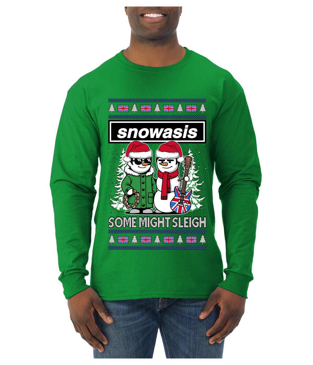 Snowasis English Rock Band Parody, Ugly Christmas Sweater Unisex Mens Long Sleeve Shirt