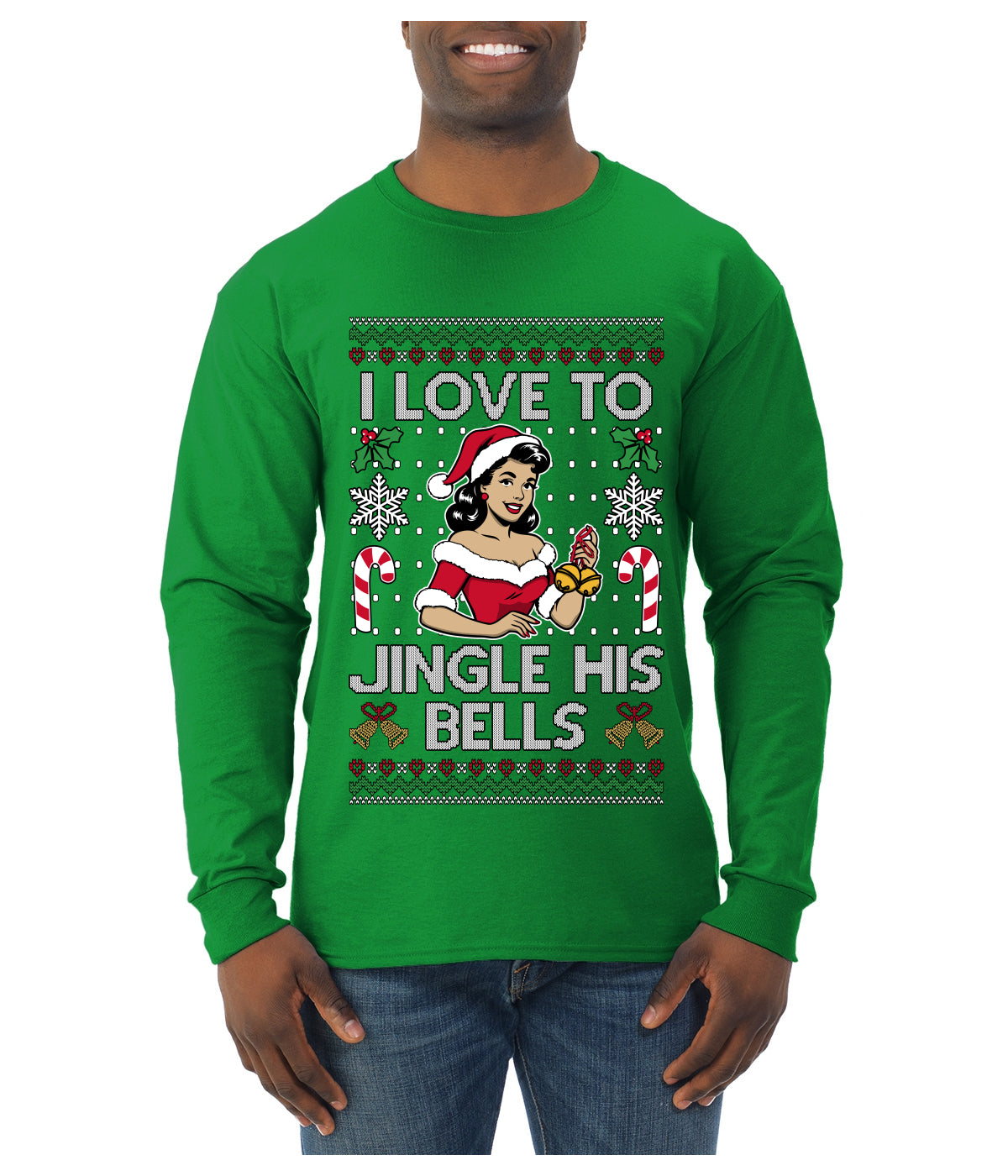 I Love To Jingle His Bells, Ugly Christmas Sweater Unisex Mens Long Sleeve Shirt