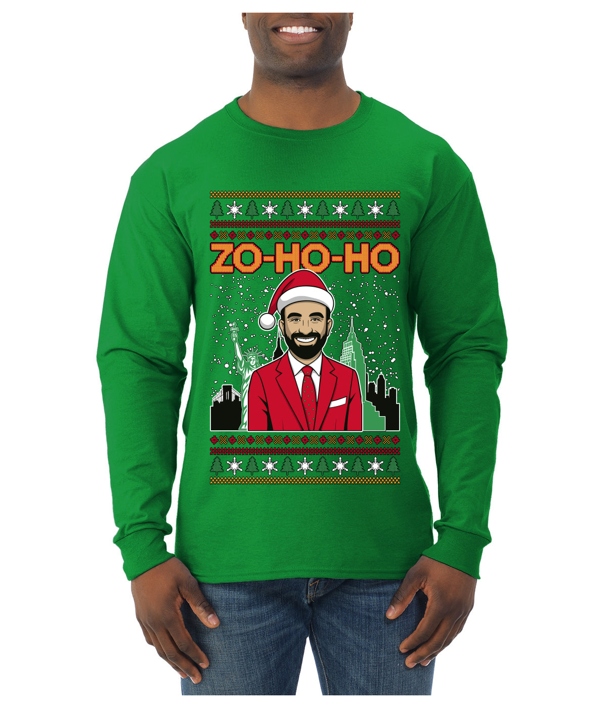 Zo Ho Ho Zohran Mamdani NYC, Ugly Christmas Sweater Unisex Mens Long Sleeve Shirt