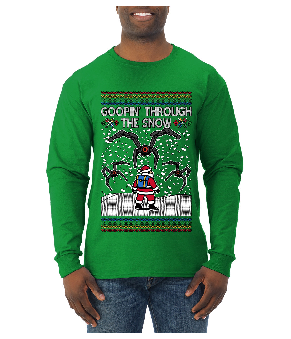 Goopin' Through The Snow Gamer Santa, Ugly Christmas Sweater Unisex Mens Long Sleeve Shirt