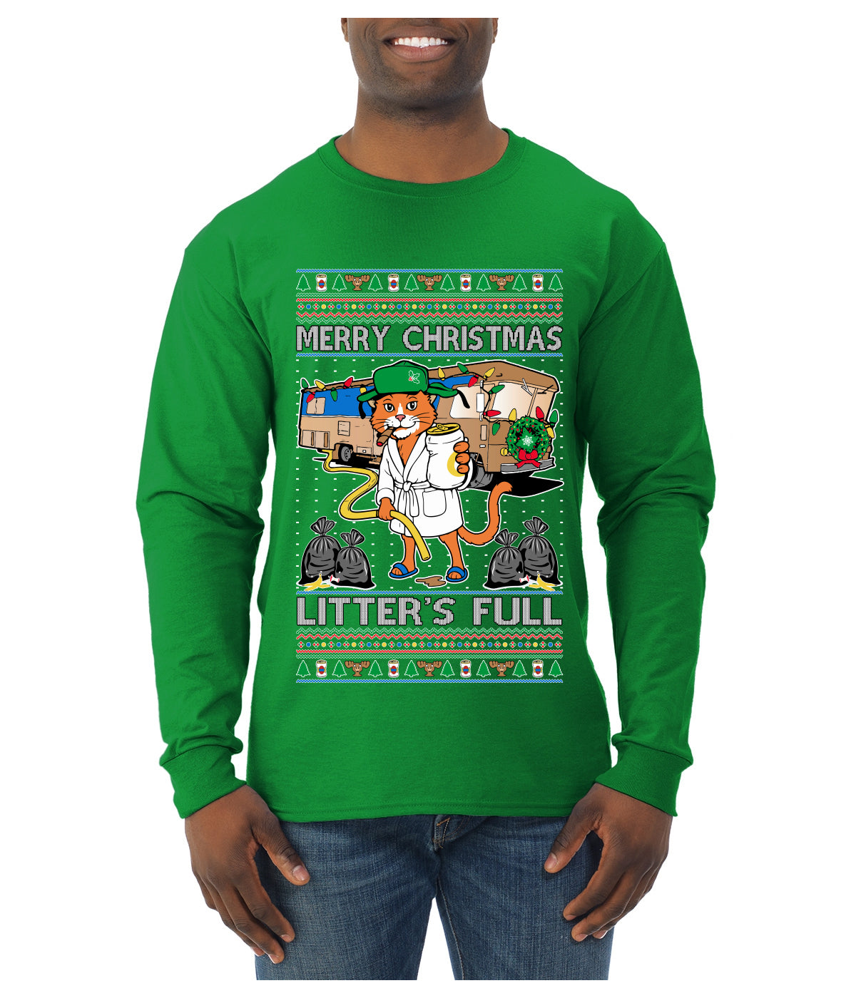 Litters Full Cat, Ugly Christmas Sweater Unisex Mens Long Sleeve Shirt