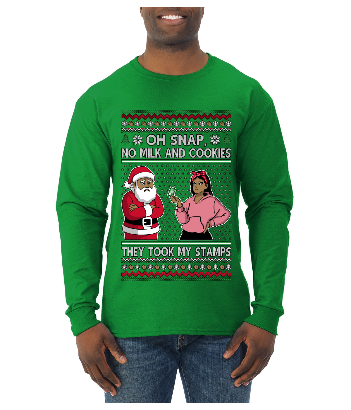 Oh Snap, No Milk And Cookies, They Took my Stamps, Ugly Christmas Sweater Unisex Mens Long Sleeve Shirt