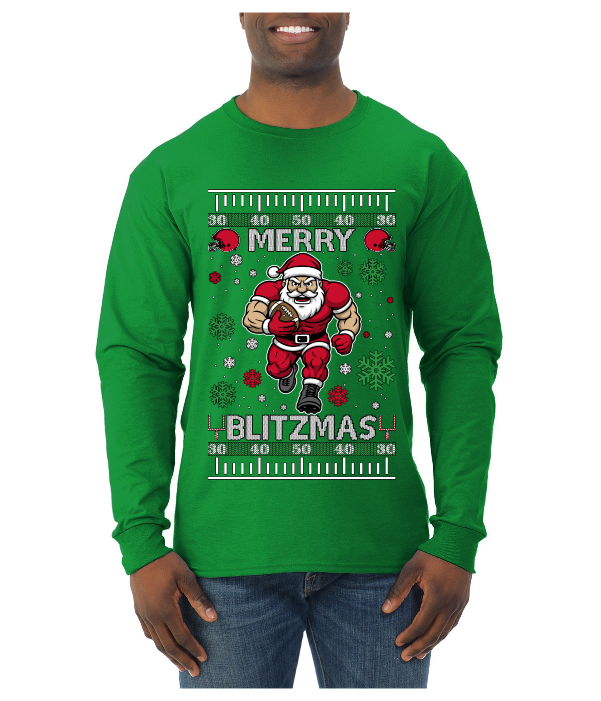 Merry Blitzmas, Football Christmas Sweater Design, Ugly Christmas Sweater Unisex Mens Long Sleeve Shirt