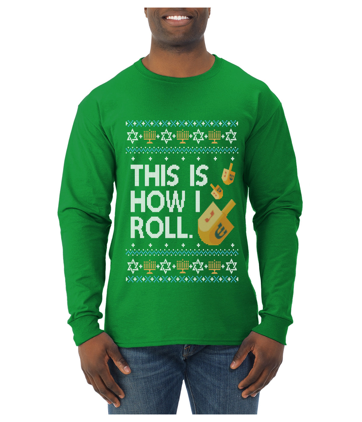 This Is How I Roll Dreidel Hanukkah, Ugly Christmas Sweater Unisex Mens Long Sleeve Shirt