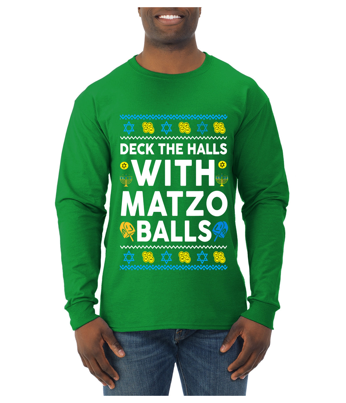 Deck The Halls With Matzo Balls Hanukkah, Ugly Christmas Sweater Unisex Mens Long Sleeve Shirt