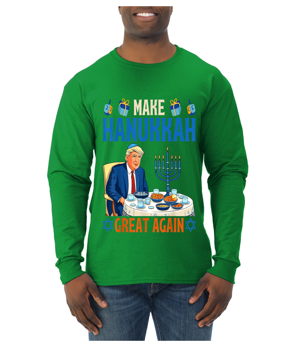 Make Hanukkah Great Again, Ugly Christmas Sweater Unisex Mens Long Sleeve Shirt
