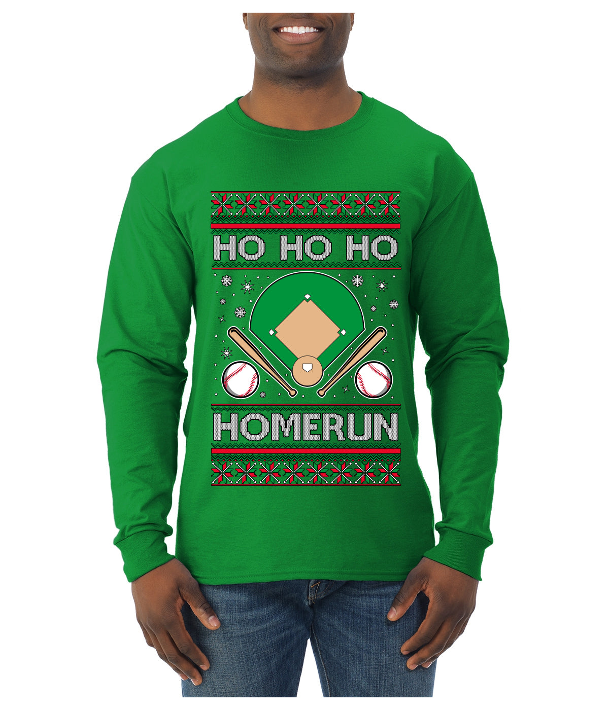 Ho Ho Ho Homerun, Baseball Fan Christmas Design, Ugly Christmas Sweater Unisex Mens Long Sleeve Shirt