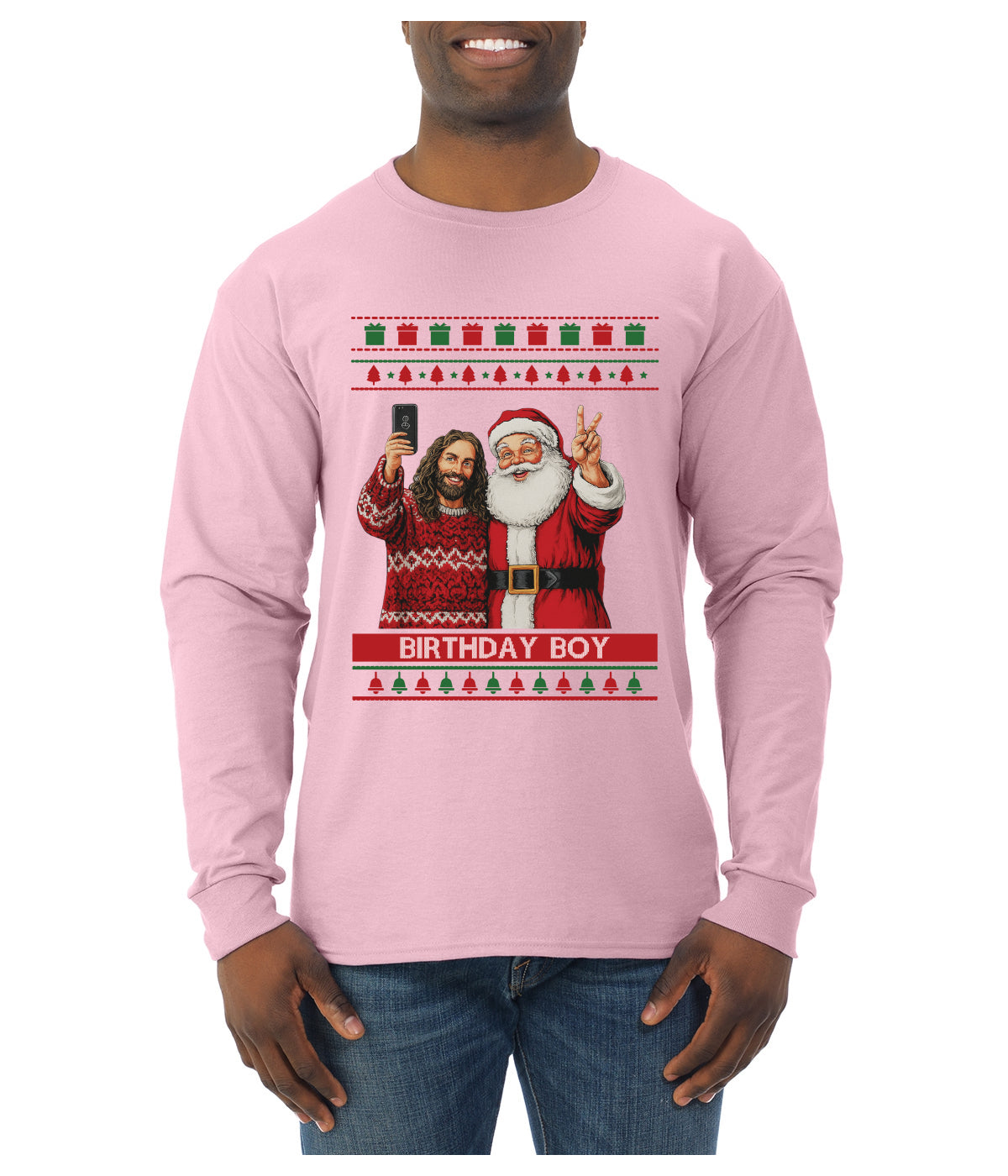 Birthday Boy Jesus, Ugly Christmas Sweater Unisex Mens Long Sleeve Shirt