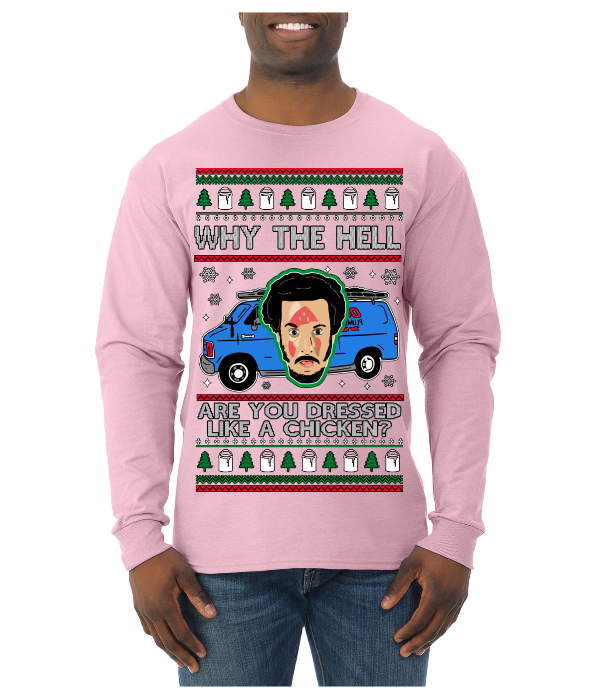 Why the Hell are You Dressed Like a Chicken? Funny Movie Ugly Christmas Sweater Mens Long Sleeve Shirt