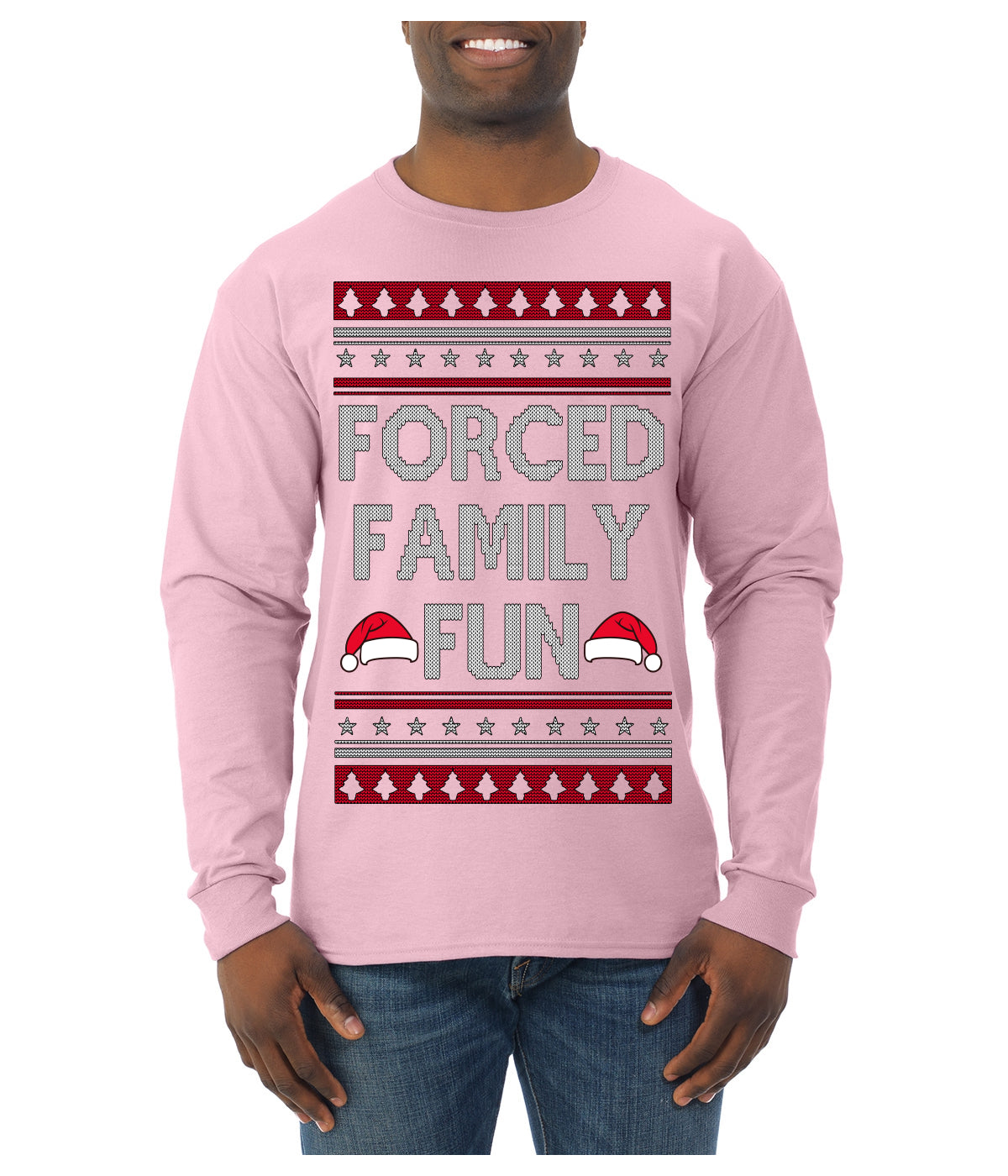 Forced Family Fun, Xmas Holiday Funny Ugly Christmas Sweater Mens Long Sleeve Shirt