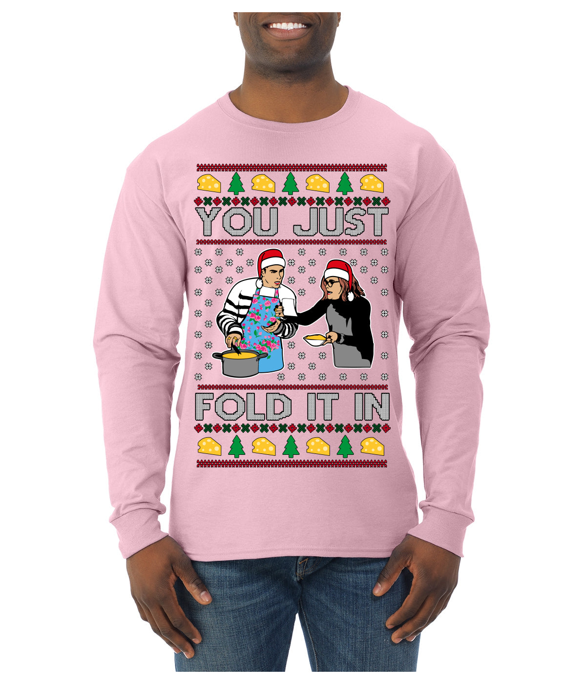 You Just Fold It In Funny Enchilada Moira David TV Sitcom Ugly Christmas Sweater Mens Long Sleeve Shirt