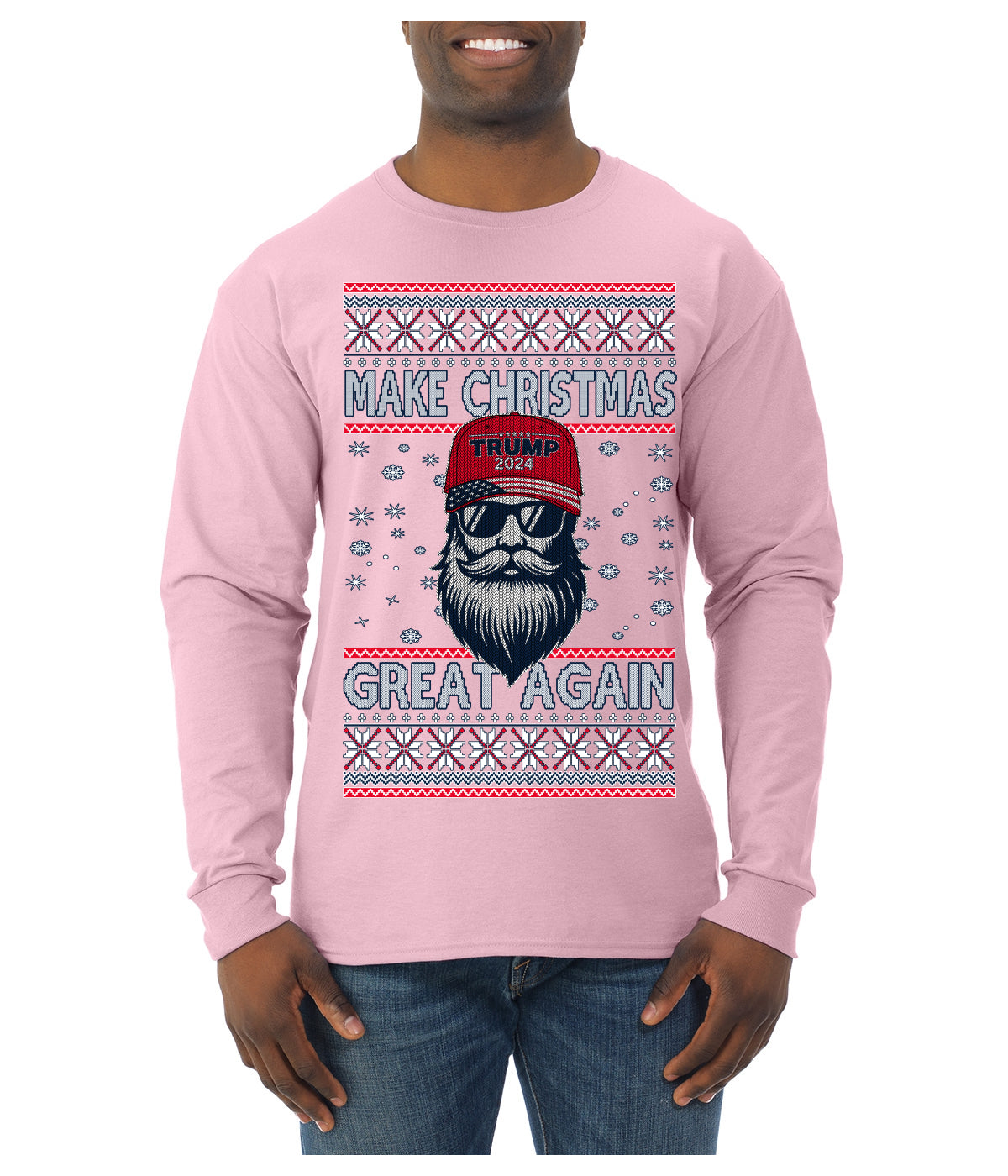 Make Christmas Great Again Trump Santa Claus 2024 MAGA,  Donald Trump JD Vance GOP Republican Ugly Christmas Sweater Mens Long Sleeve Shirt