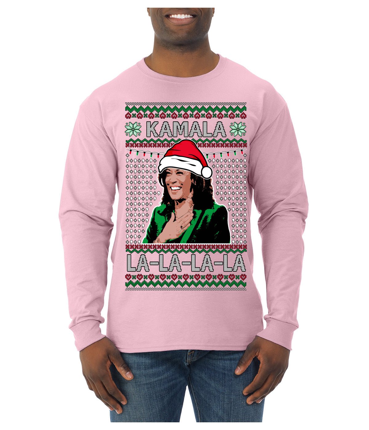 Kamala La La Funny Santa Hat Classic Xmas Song Carol Ugly Christmas Sweater Mens Long Sleeve Shirt