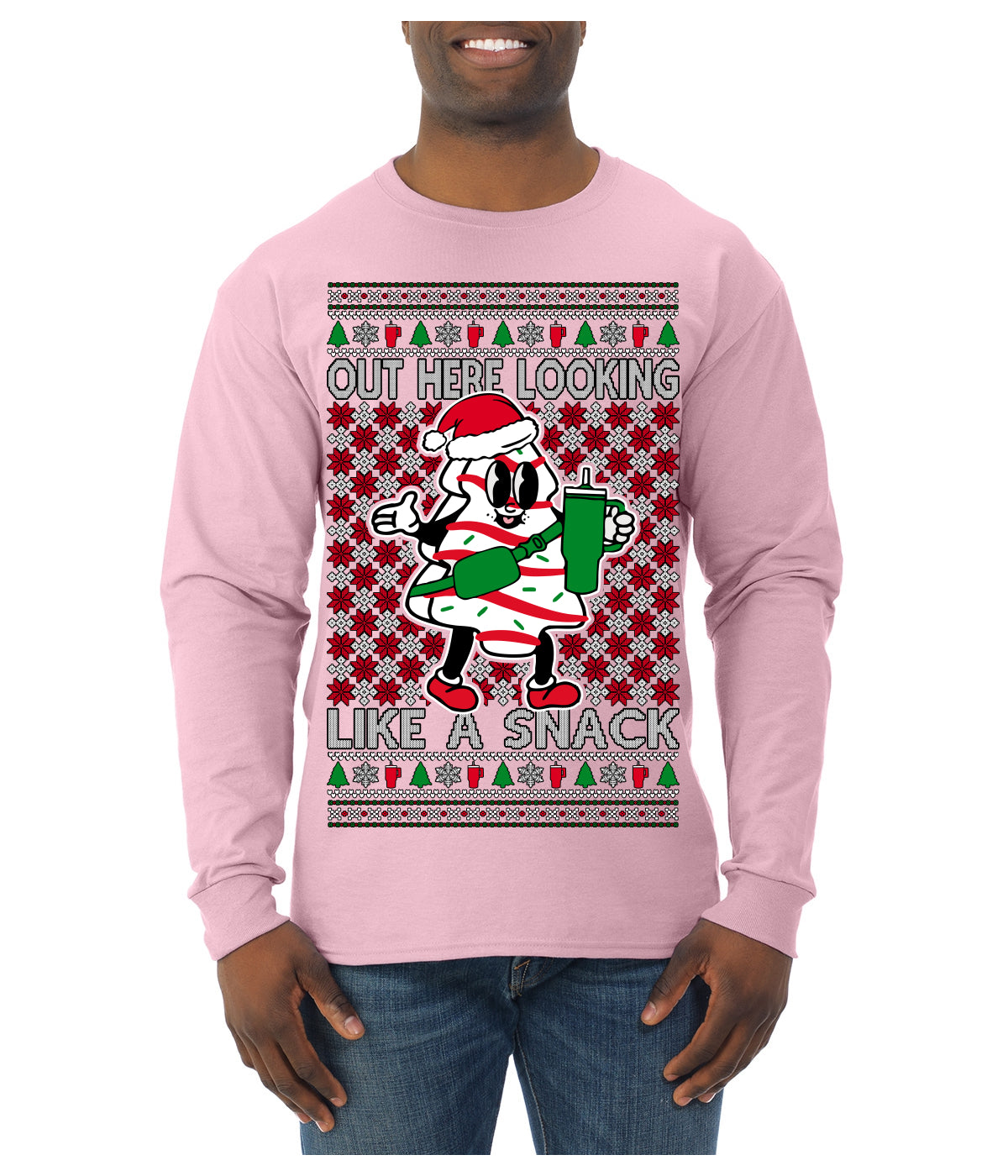 Out Here Looking Like a Snack Funny Cute Christmas Cookie Ugly Christmas Sweater Mens Long Sleeve Shirt