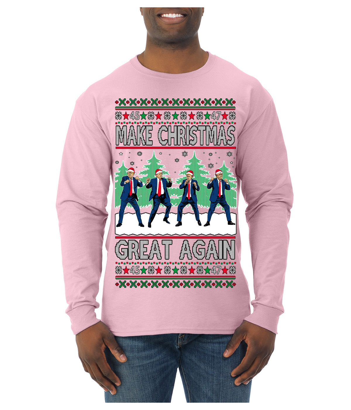 Make Christmas Great Again Shimmy Dance USA President Ugly Christmas Sweater Mens Long Sleeve Shirt